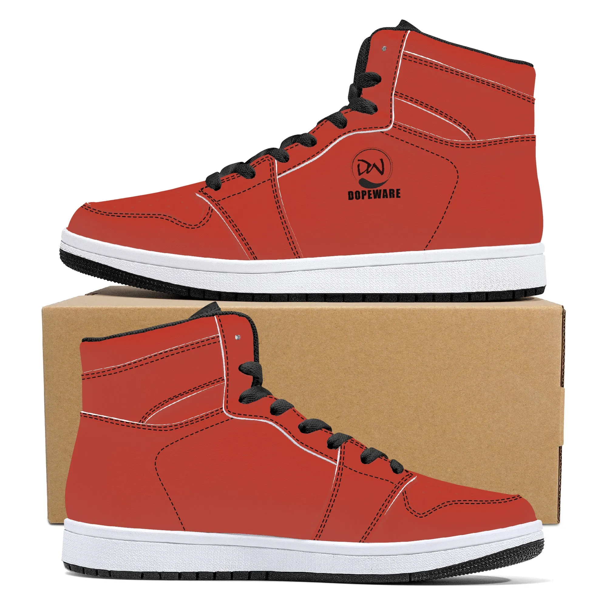 D16 High-Top Leather Sneakers - Red