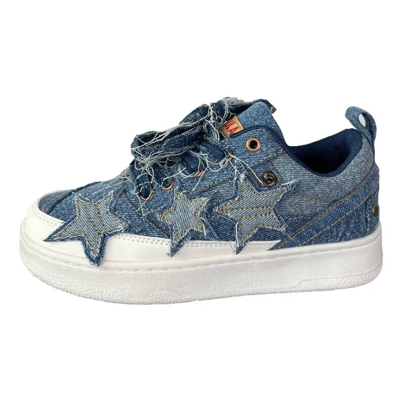 Denim Stars Patchwork Flat Casual Aesthetic Sneakers Shoes