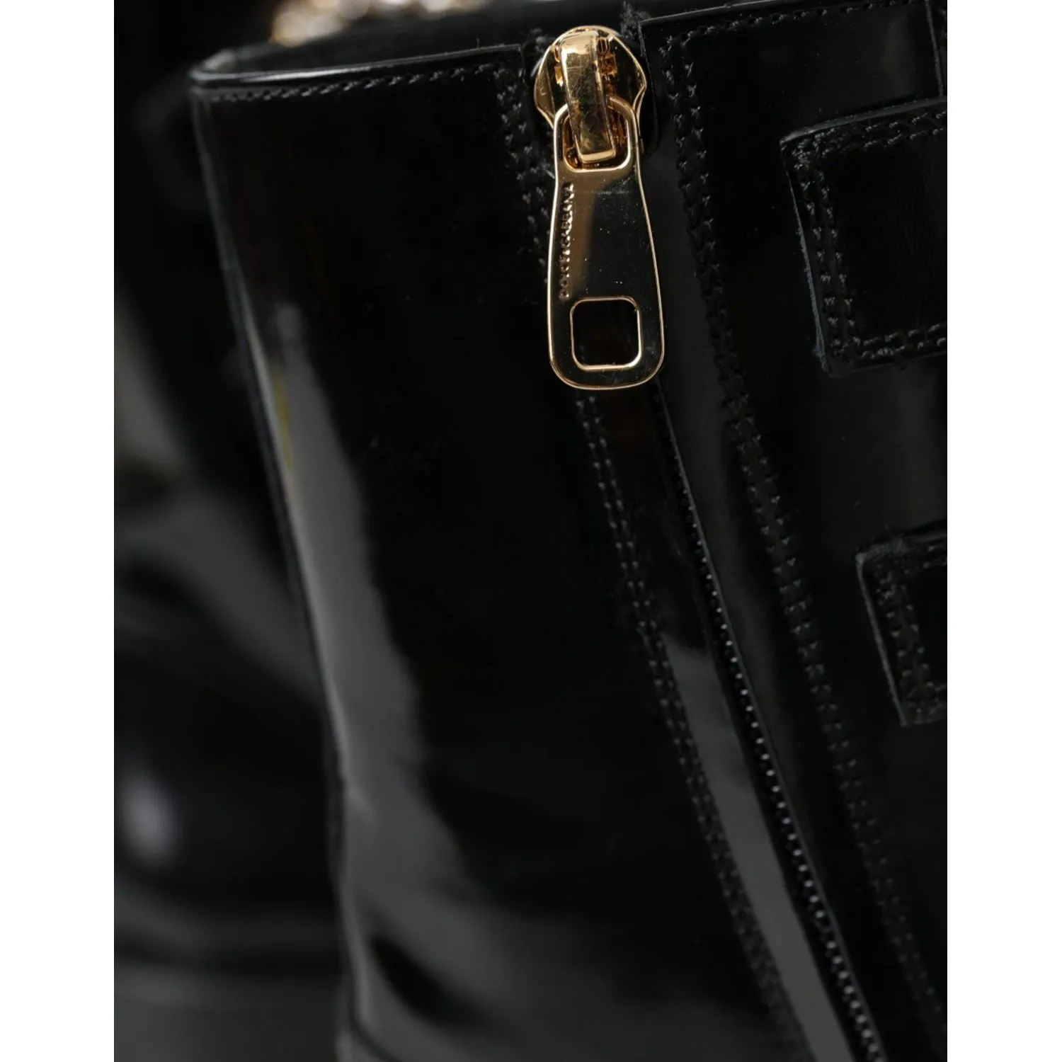 Dolce & Gabbana Black Leather Crystal Buckles Boots Shoes