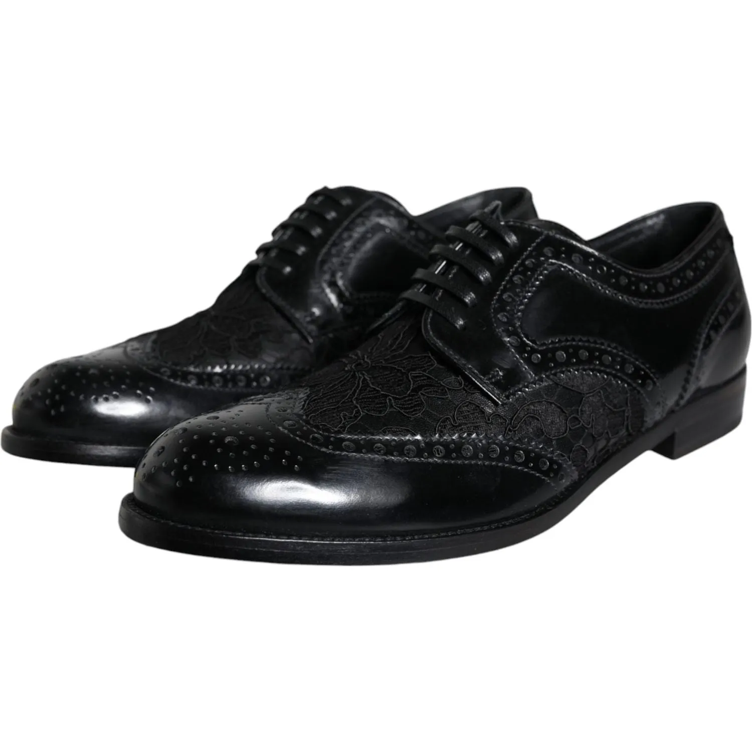 Dolce & Gabbana Black Leather Floral Lace Dress Formal Shoes