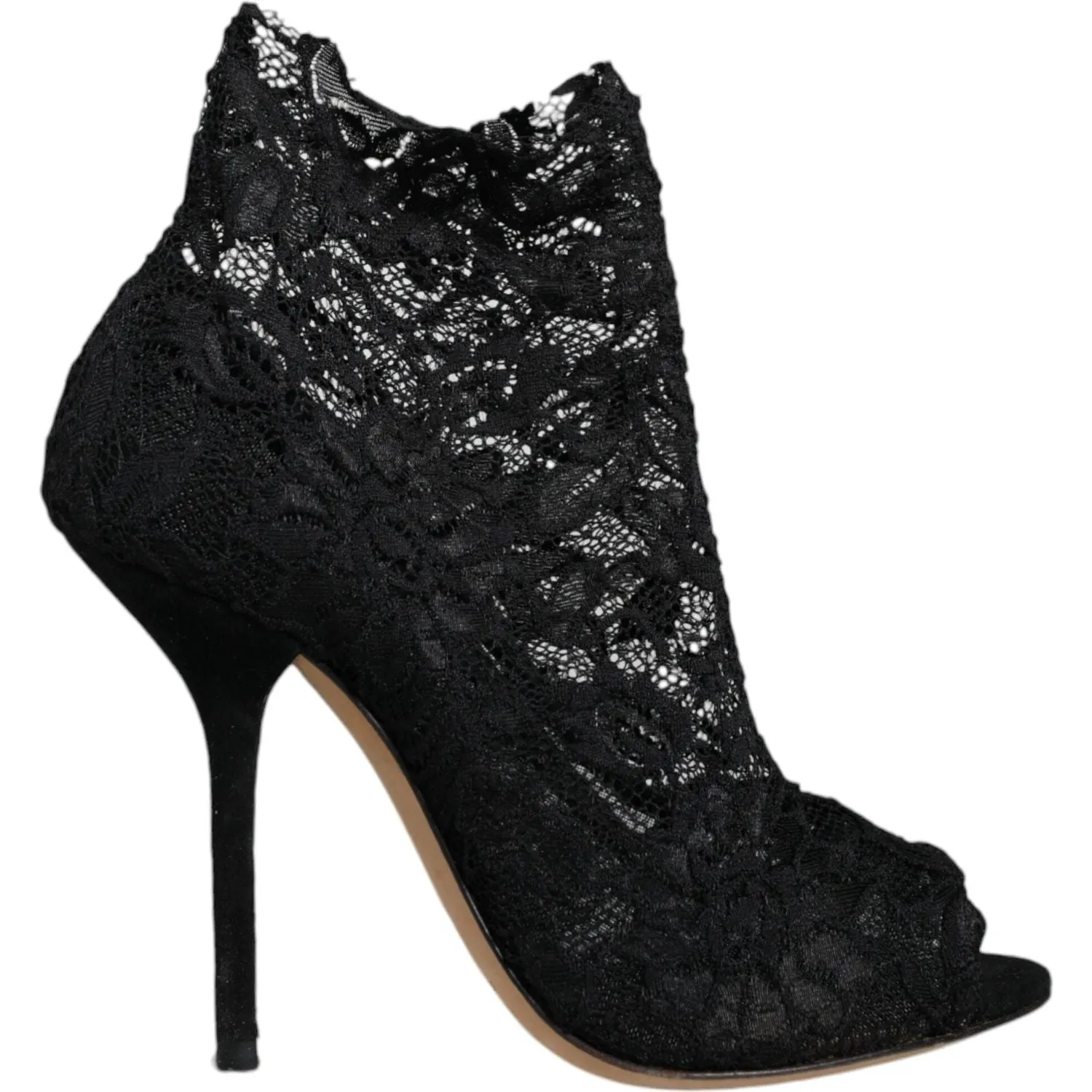 Dolce & Gabbana Black Stretch Taormina Lace Boots Shoes