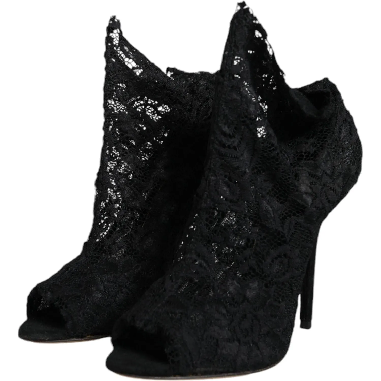 Dolce & Gabbana Black Stretch Taormina Lace Boots Shoes