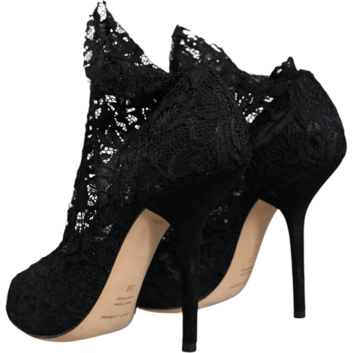 Dolce & Gabbana Black Stretch Taormina Lace Boots Shoes