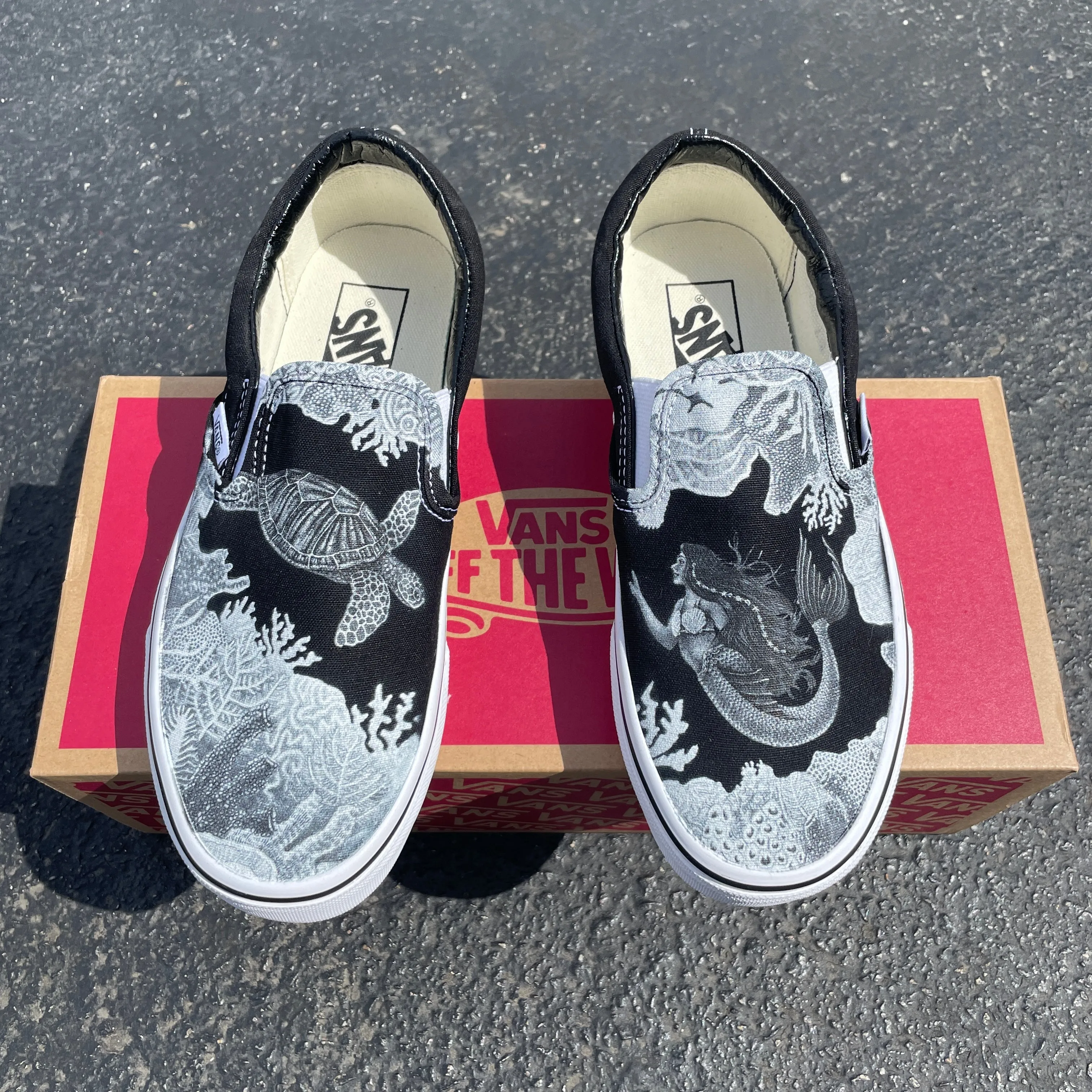 Dream of a Reef Slip On Vans - Black & White Vans - Custom Vans Shoes