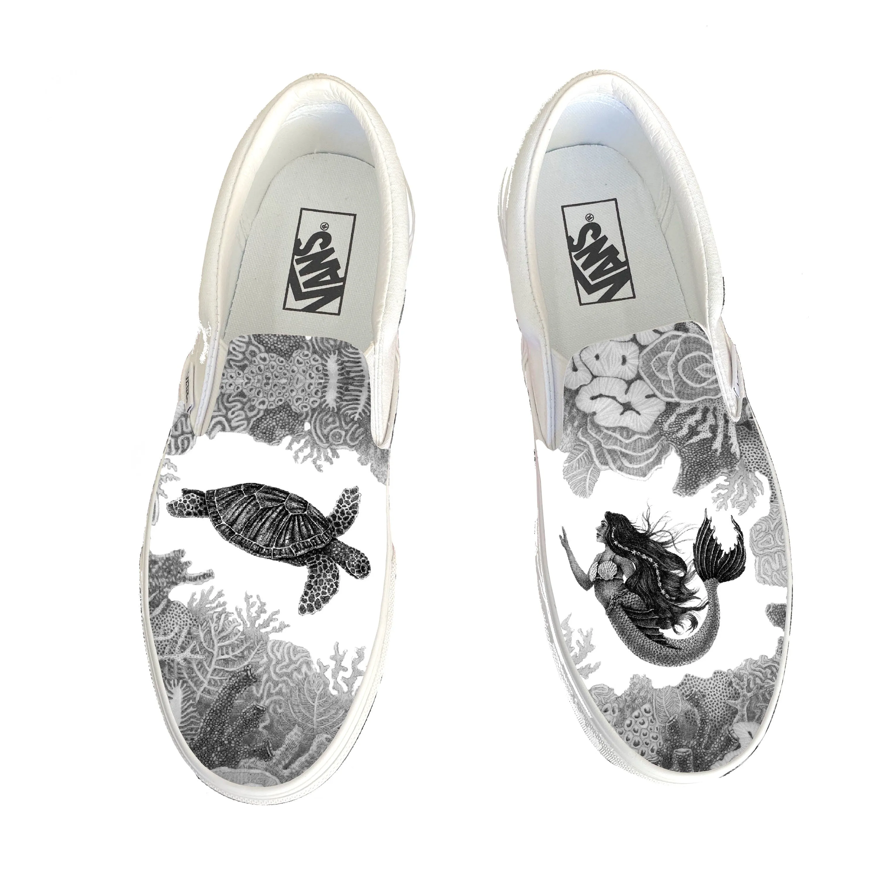 Dream of a Reef Slip On Vans - Black & White Vans - Custom Vans Shoes