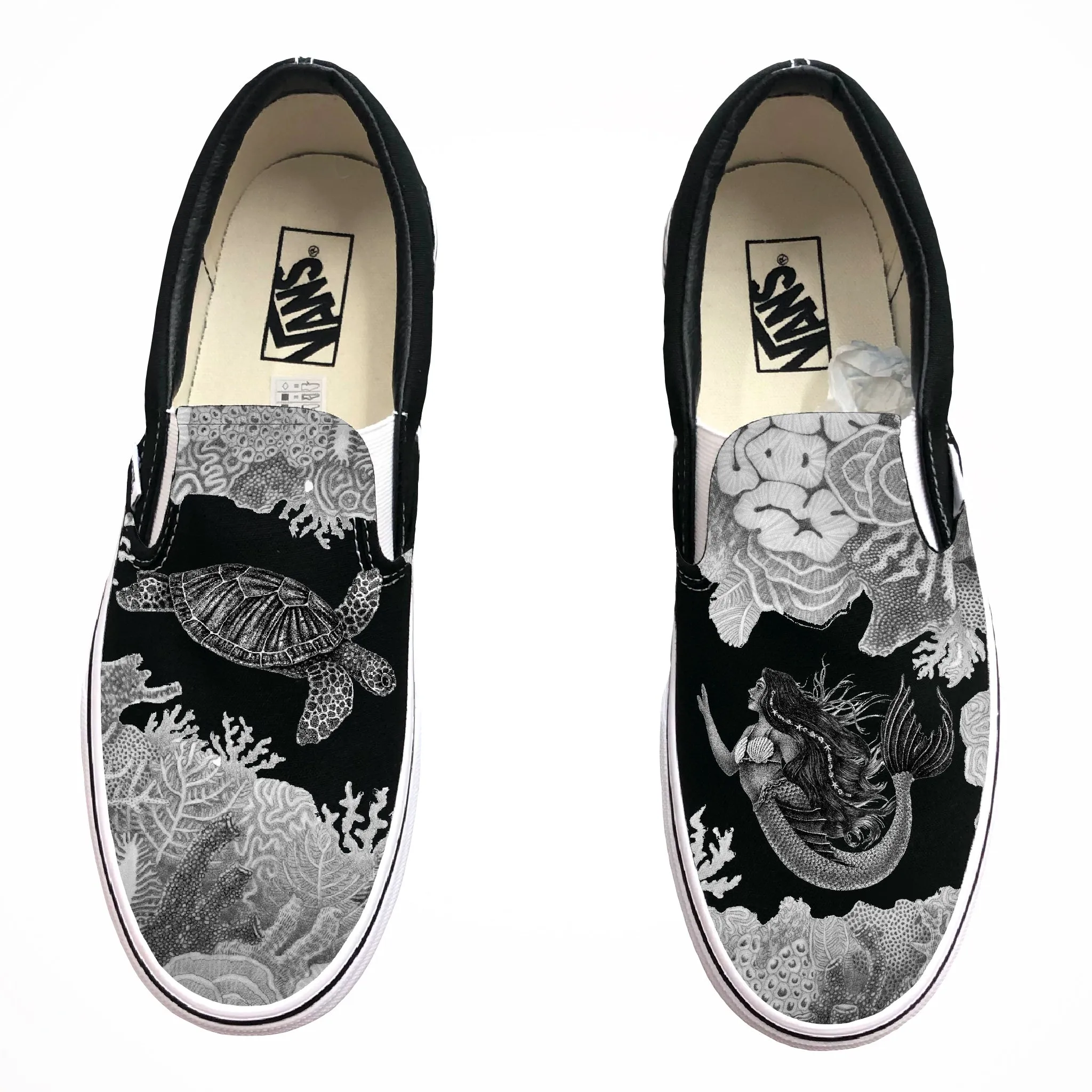 Dream of a Reef Slip On Vans - Black & White Vans - Custom Vans Shoes