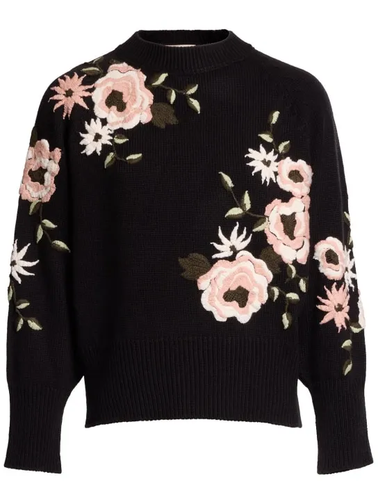 Elie Saab   Embroidered wool crewneck sweater 