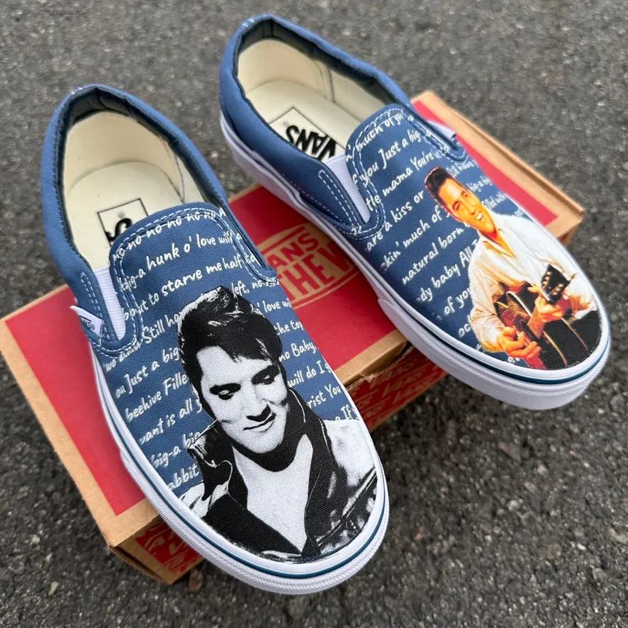 Elvis Presley Custom Shoes - Navy Slip On Vans