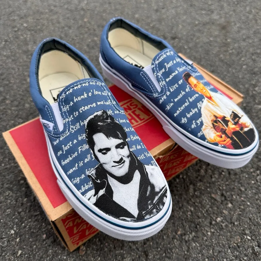 Elvis Presley Custom Shoes - Navy Slip On Vans