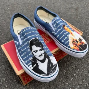 Elvis Presley Custom Shoes - Navy Slip On Vans