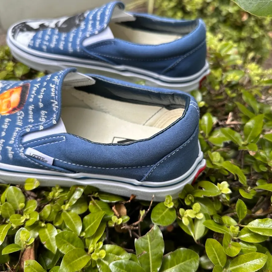 Elvis Presley Custom Shoes - Navy Slip On Vans