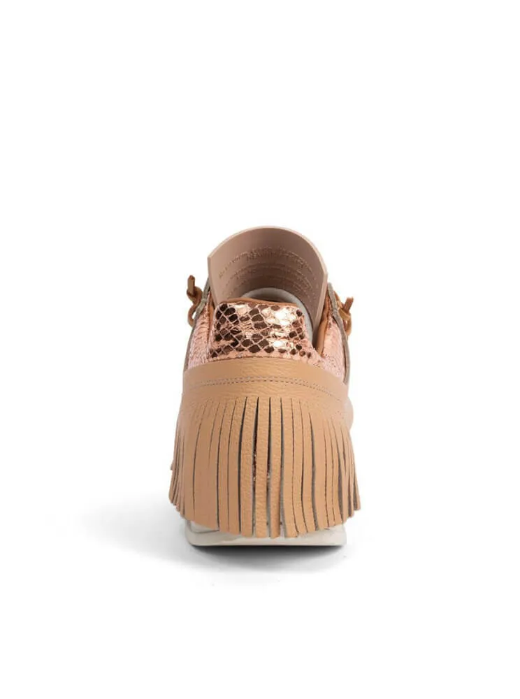 Esseutesse Leather Fringe Sneaker - Peach Fuzz