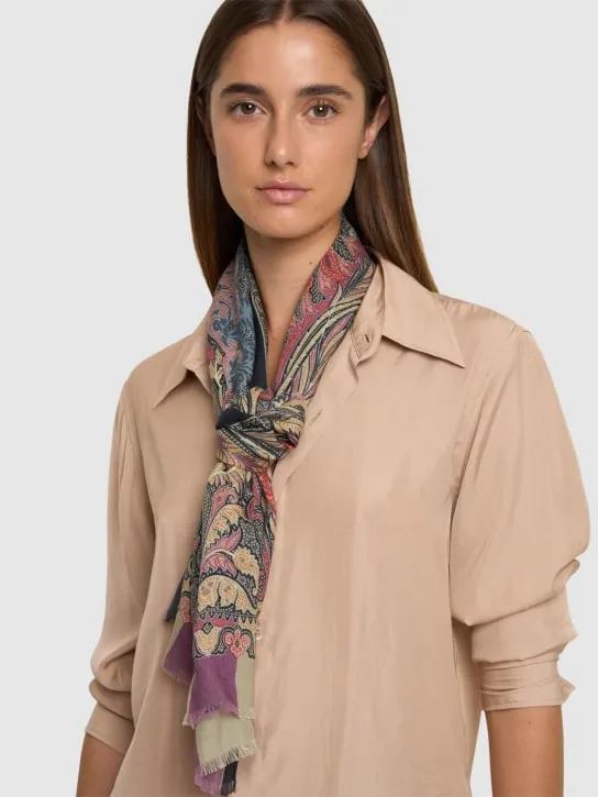 Etro   Printed wool &amp; silk scarf 