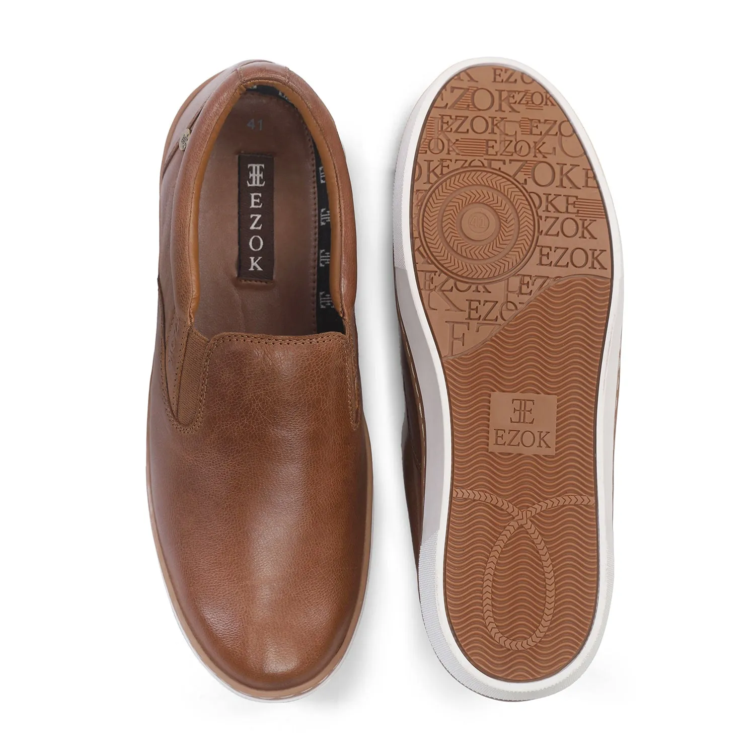 Ezok Mens Tan Slip-On Sneakers