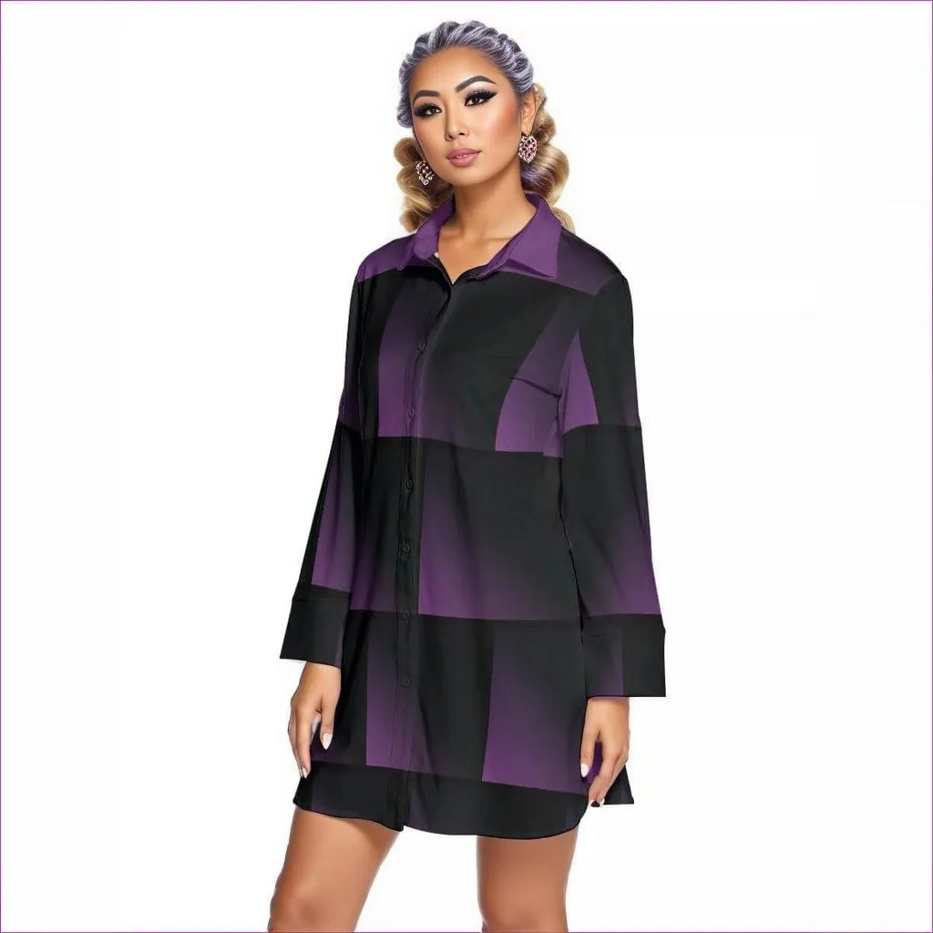 Fade Womens Long Sleeve Lapel Shirt Dress