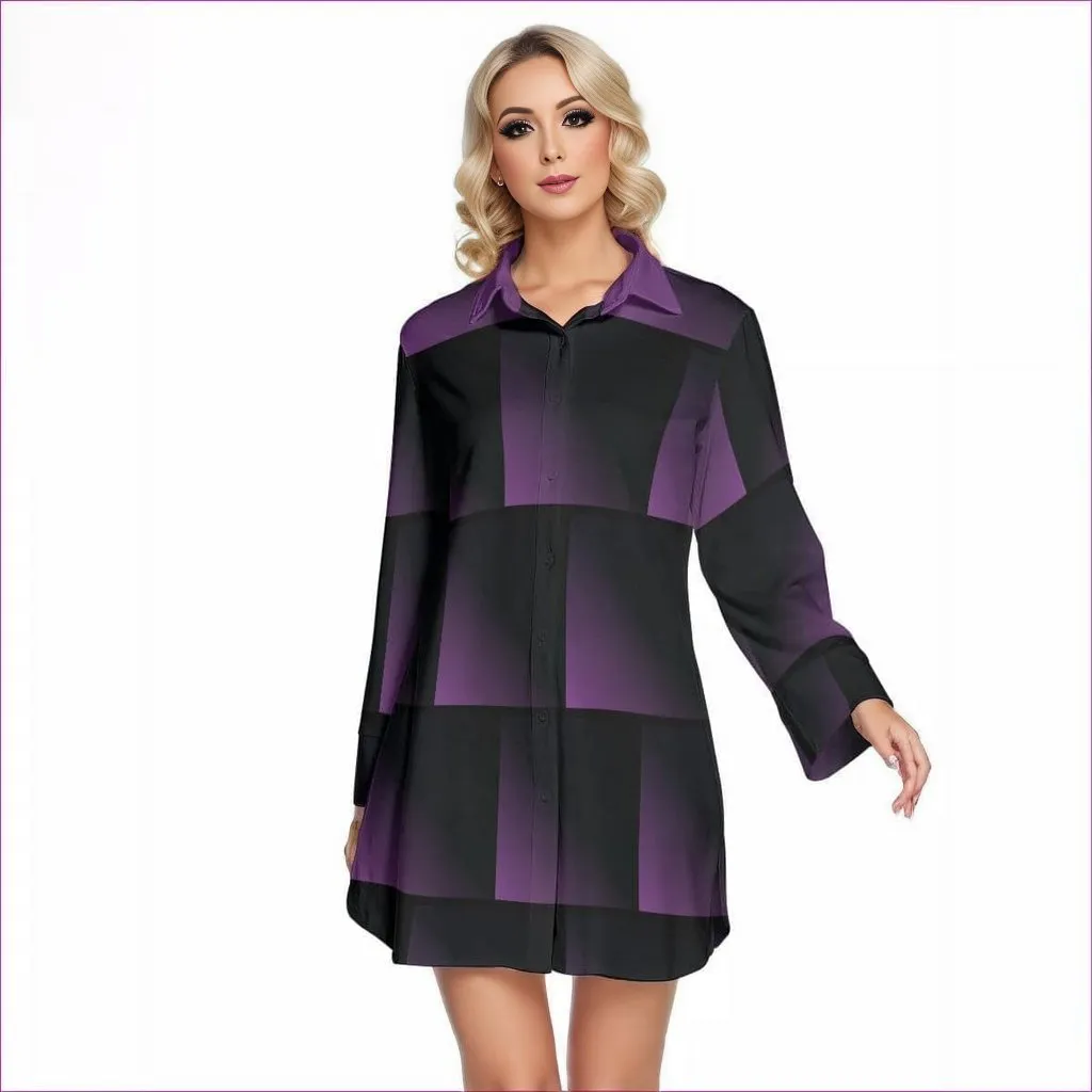 Fade Womens Long Sleeve Lapel Shirt Dress