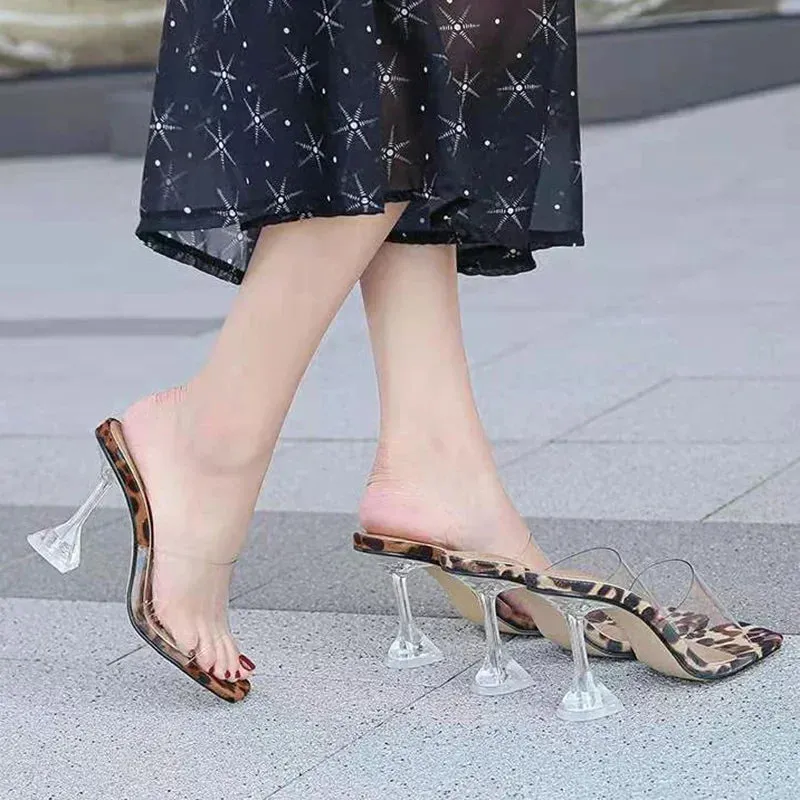 Fashion transparent women's sneakers, luxury high heels, leopard print casual sandals, open-toed high heels