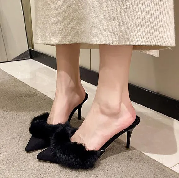 Fenix Fluffy Pointed-Toe Mules