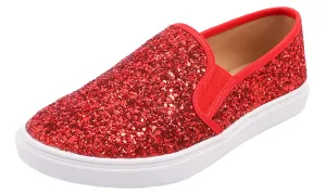 Feversole Women's Glitter Red Slip On Sneaker Casual Flat Loafers