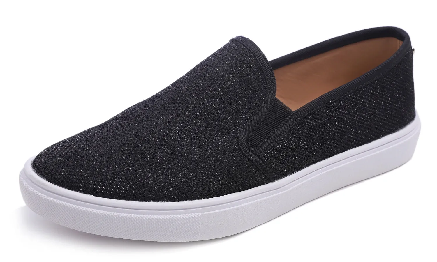 Feversole Women's Lurex Black Slip On Sneaker Casual Flat Loafers