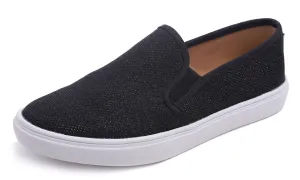 Feversole Women's Lurex Black Slip On Sneaker Casual Flat Loafers