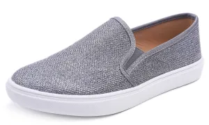 Feversole Women's Lurex Pewter Slip On Sneaker Casual Flat Loafers