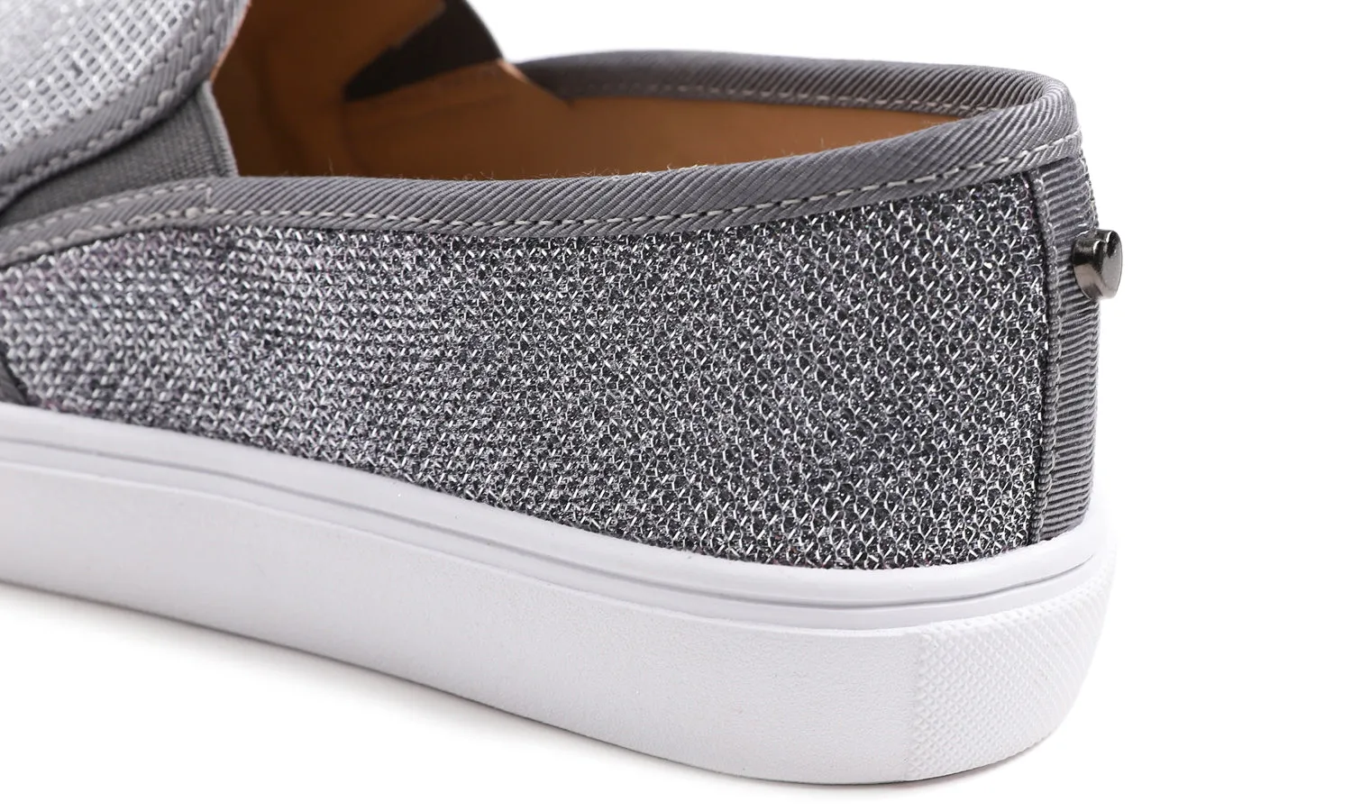 Feversole Women's Lurex Pewter Slip On Sneaker Casual Flat Loafers