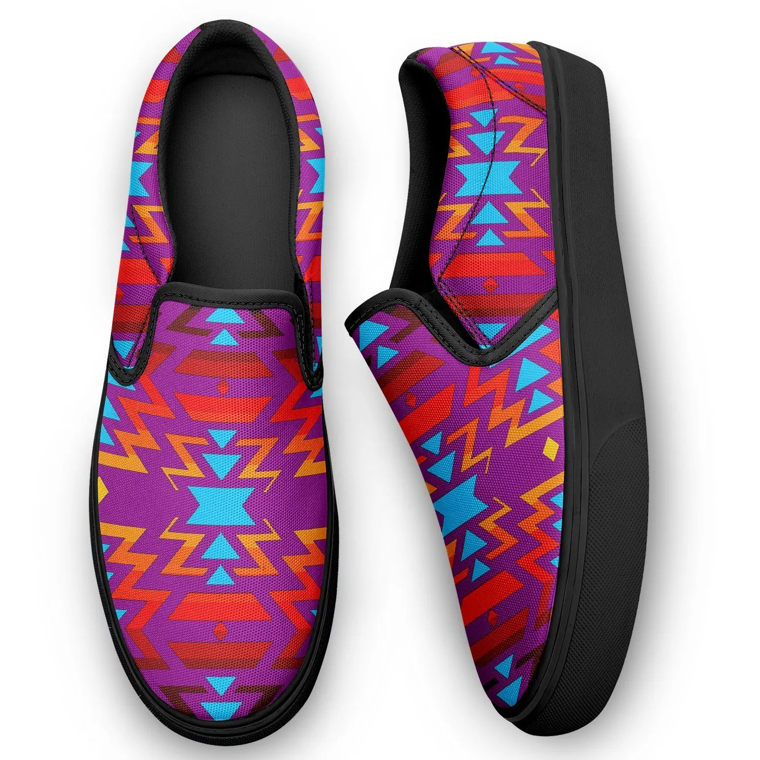 Fire Colors and Turquoise Purple Otoyimm Kid's Canvas Slip On Shoes