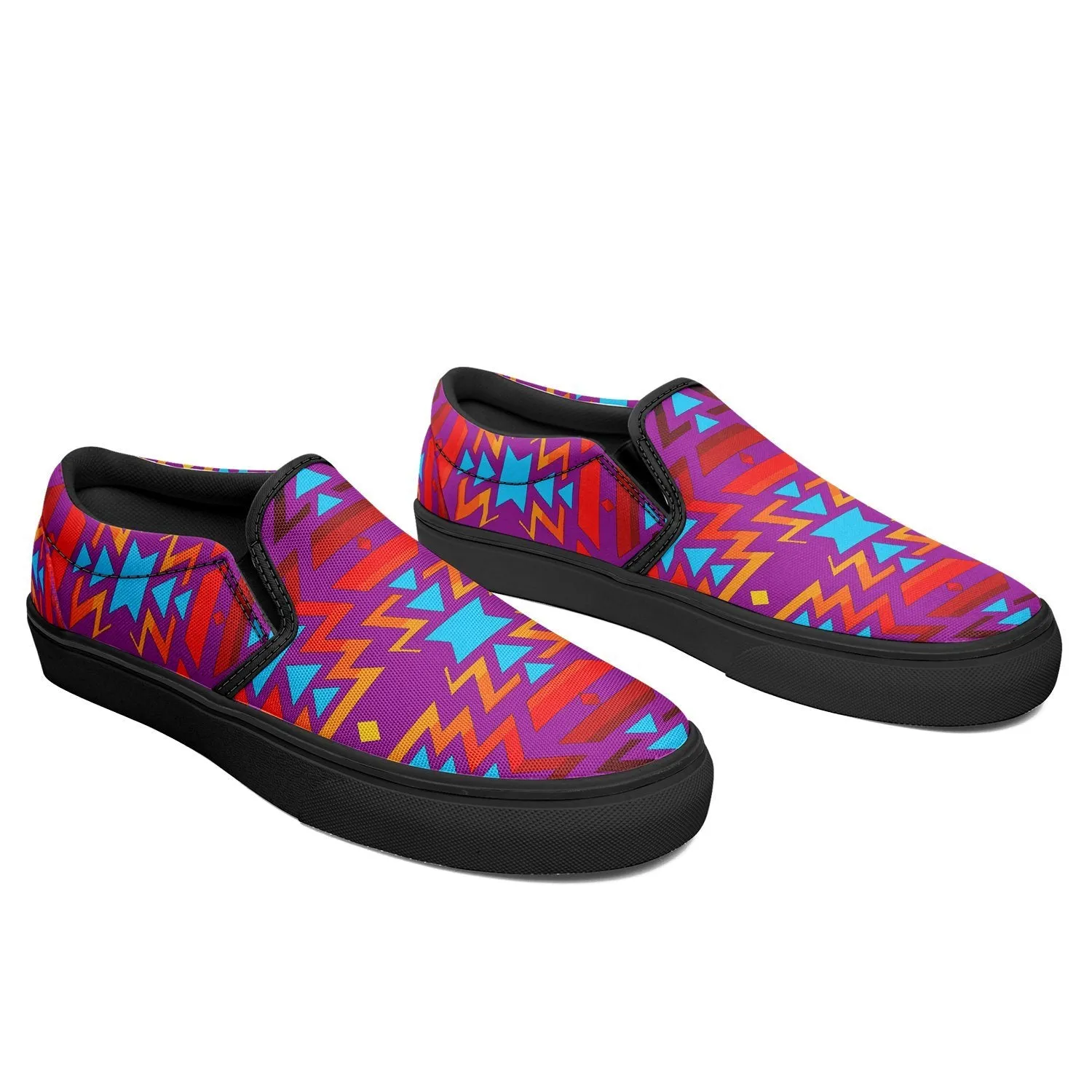 Fire Colors and Turquoise Purple Otoyimm Kid's Canvas Slip On Shoes