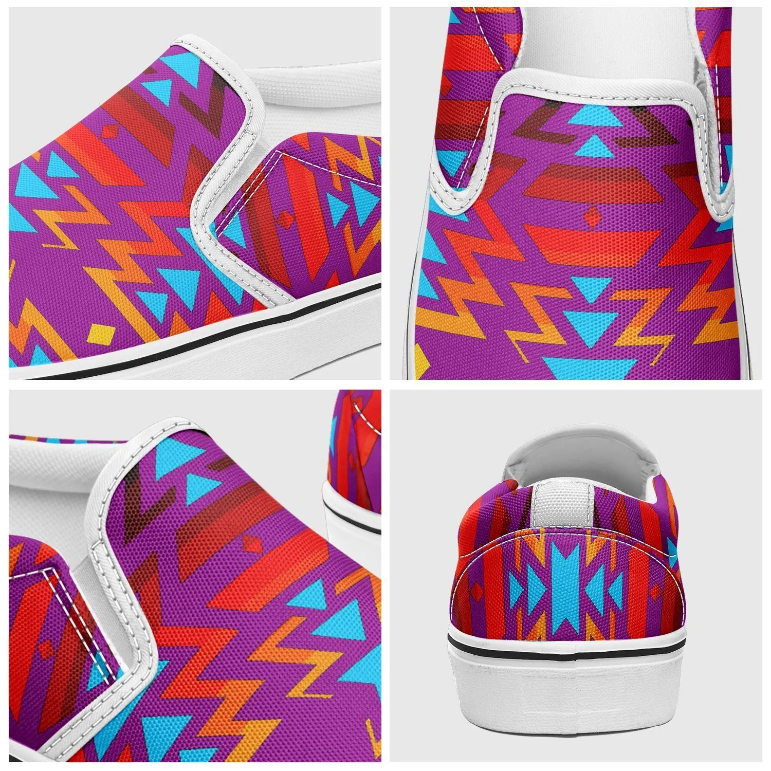 Fire Colors and Turquoise Purple Otoyimm Kid's Canvas Slip On Shoes