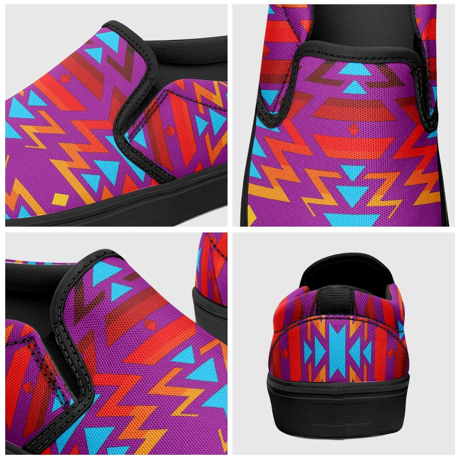 Fire Colors and Turquoise Purple Otoyimm Kid's Canvas Slip On Shoes