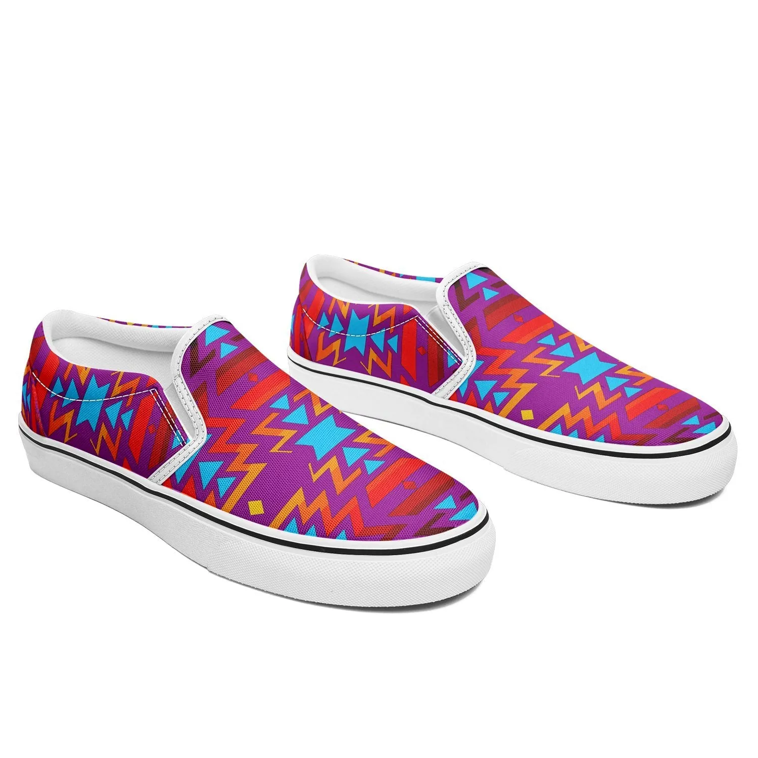 Fire Colors and Turquoise Purple Otoyimm Kid's Canvas Slip On Shoes