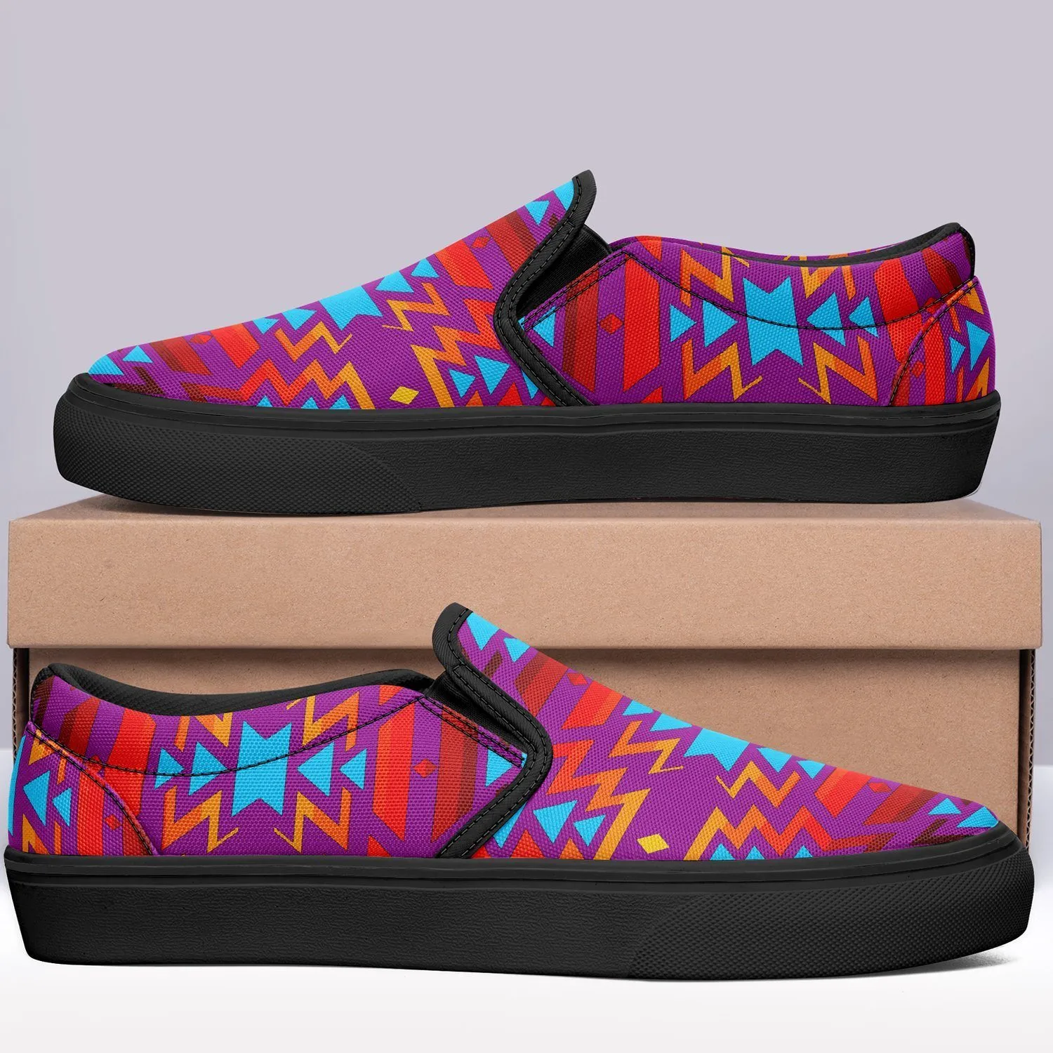 Fire Colors and Turquoise Purple Otoyimm Kid's Canvas Slip On Shoes