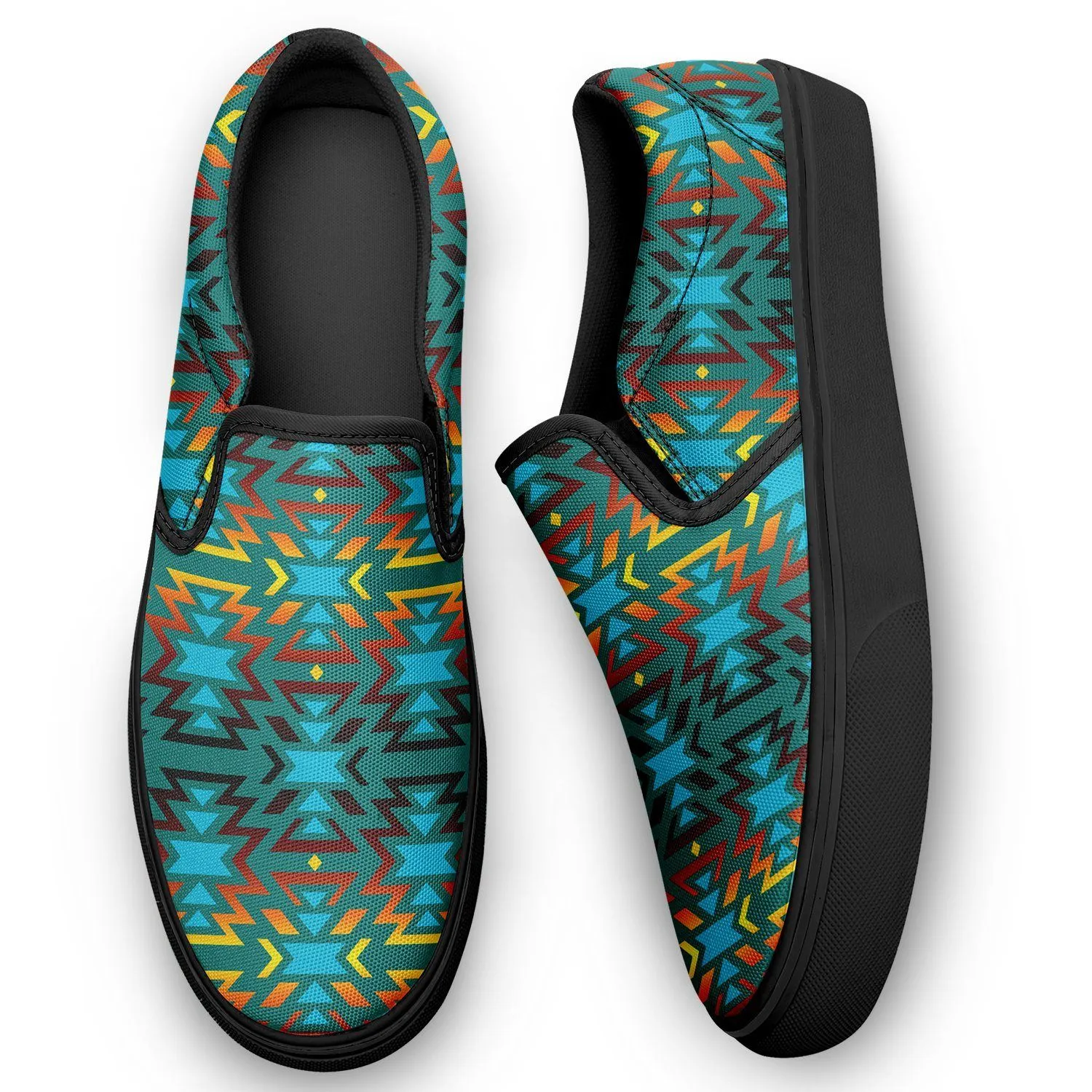 Fire Colors and Turquoise Teal Otoyimm Kid's Canvas Slip On Shoes