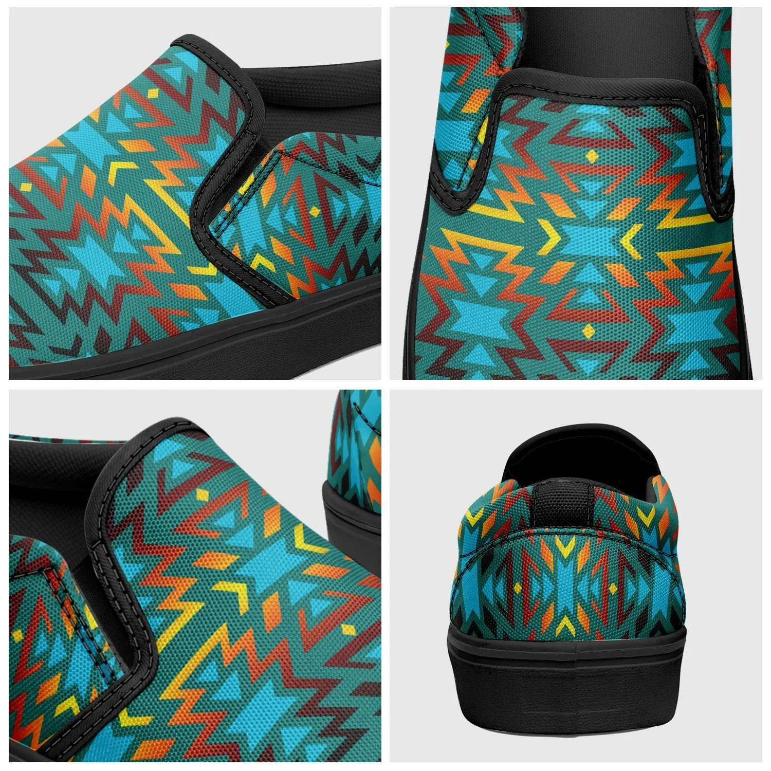 Fire Colors and Turquoise Teal Otoyimm Kid's Canvas Slip On Shoes