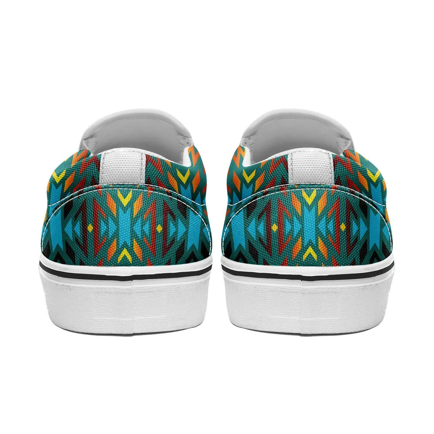 Fire Colors and Turquoise Teal Otoyimm Kid's Canvas Slip On Shoes