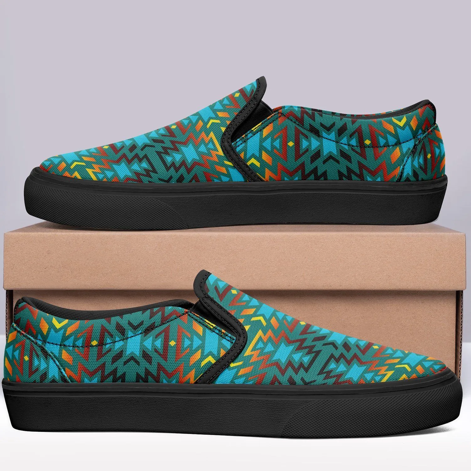 Fire Colors and Turquoise Teal Otoyimm Kid's Canvas Slip On Shoes