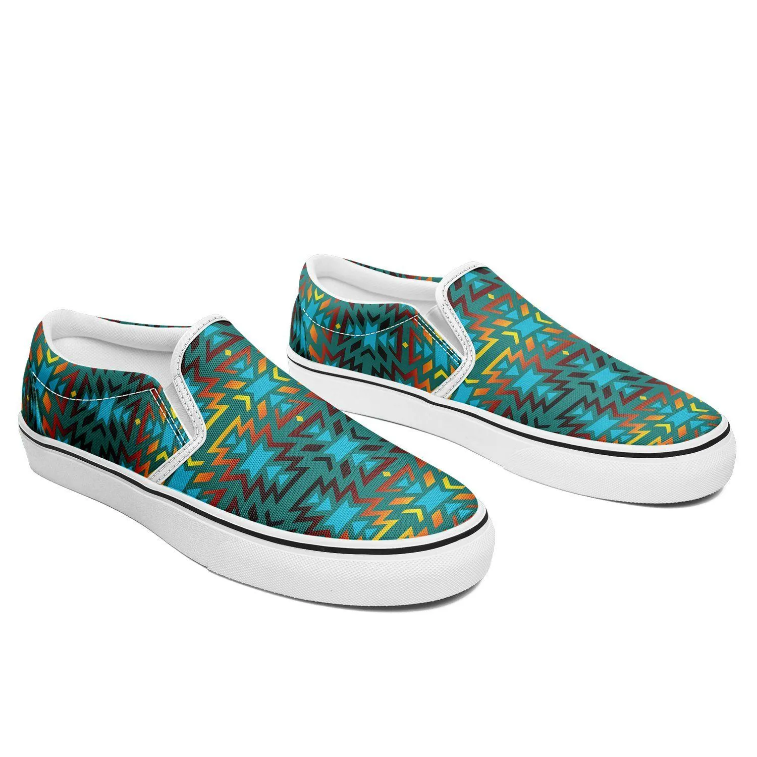 Fire Colors and Turquoise Teal Otoyimm Kid's Canvas Slip On Shoes