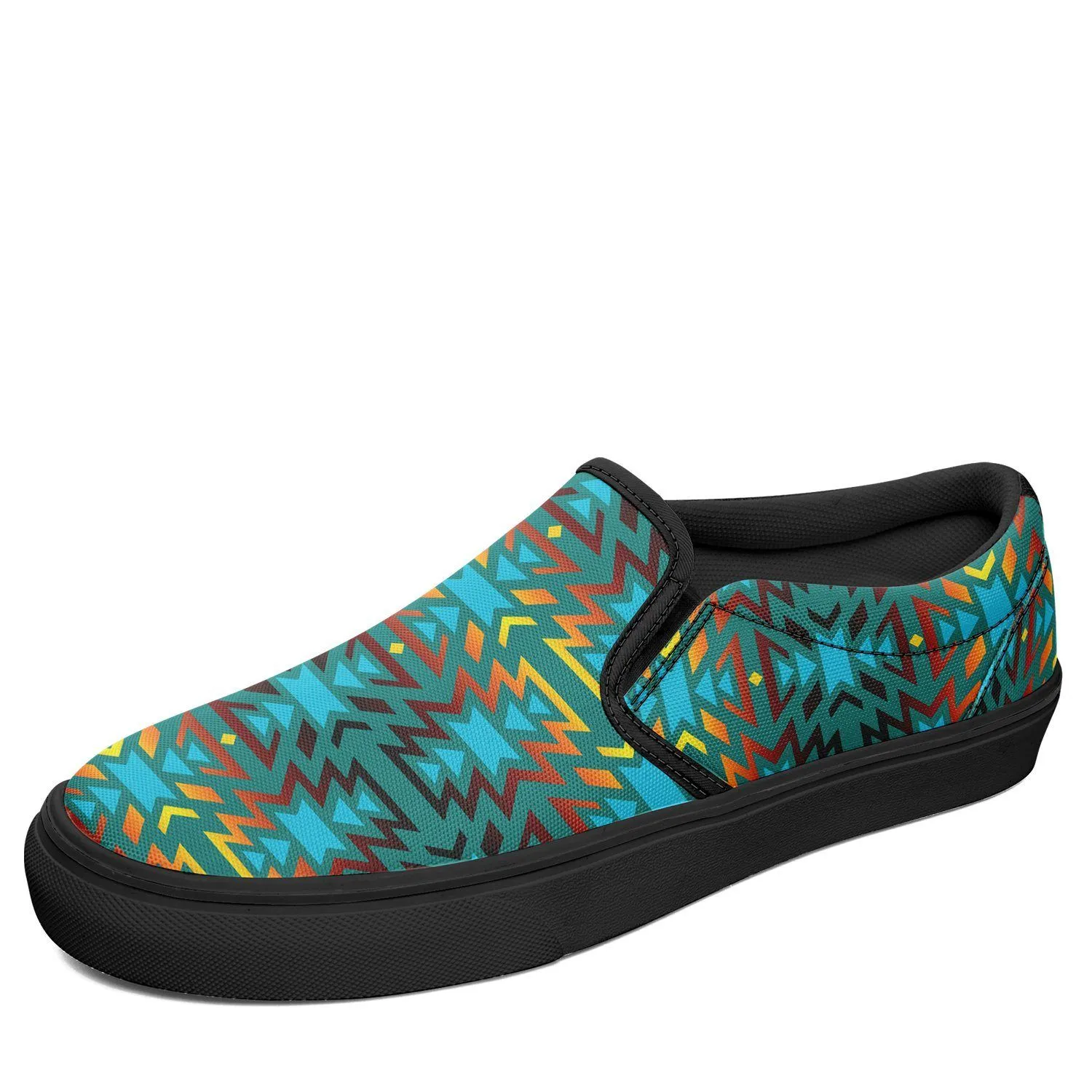 Fire Colors and Turquoise Teal Otoyimm Kid's Canvas Slip On Shoes