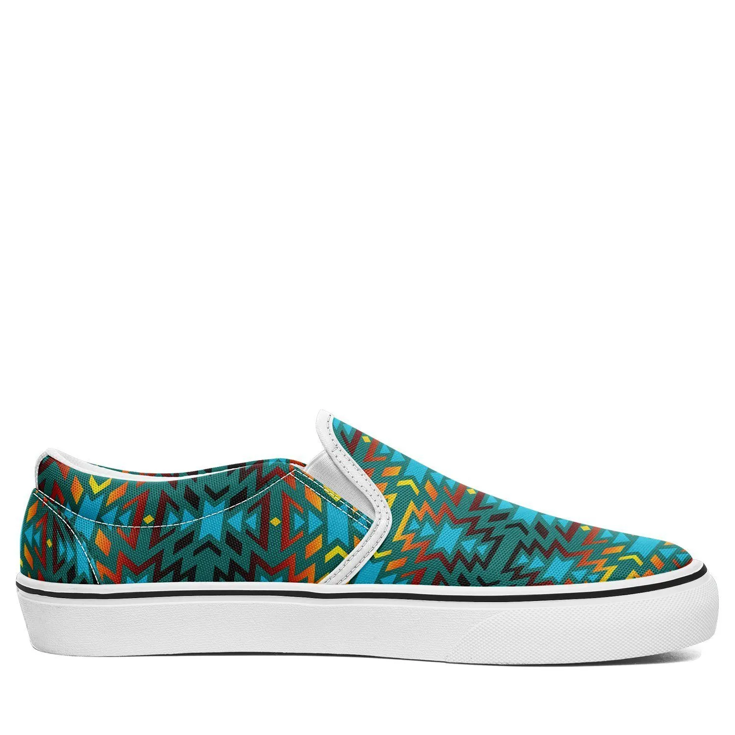 Fire Colors and Turquoise Teal Otoyimm Kid's Canvas Slip On Shoes