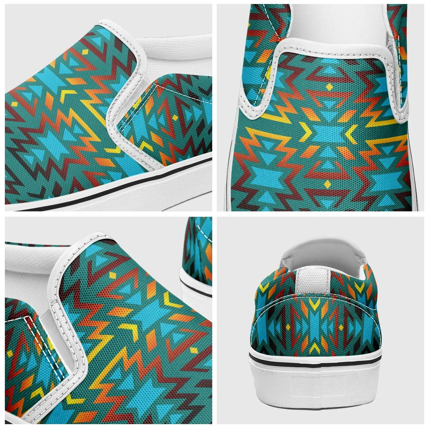 Fire Colors and Turquoise Teal Otoyimm Kid's Canvas Slip On Shoes