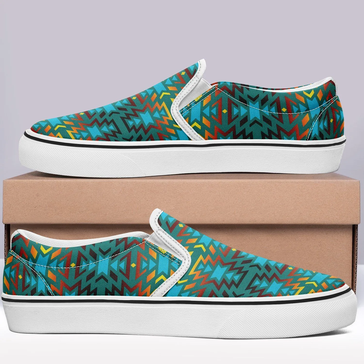 Fire Colors and Turquoise Teal Otoyimm Kid's Canvas Slip On Shoes