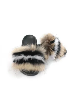 FLOPS CASUAL RACCON FUR SANDALS FURRY FLUFFY PLUSH SHOES