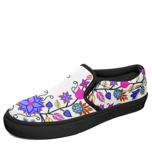 Floral Beadwork Seven Clans White Otoyimm Kid's Canvas Slip On Shoes