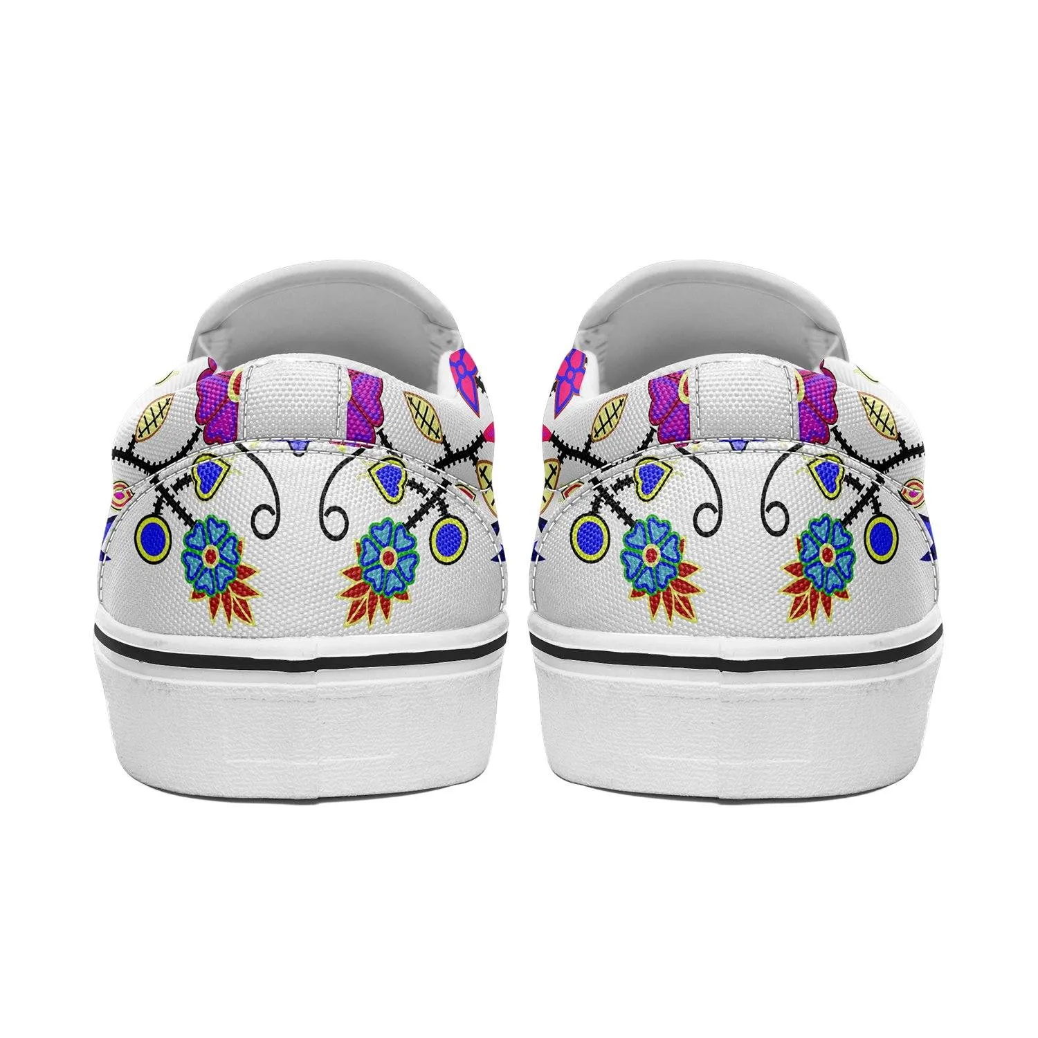 Floral Beadwork Seven Clans White Otoyimm Kid's Canvas Slip On Shoes