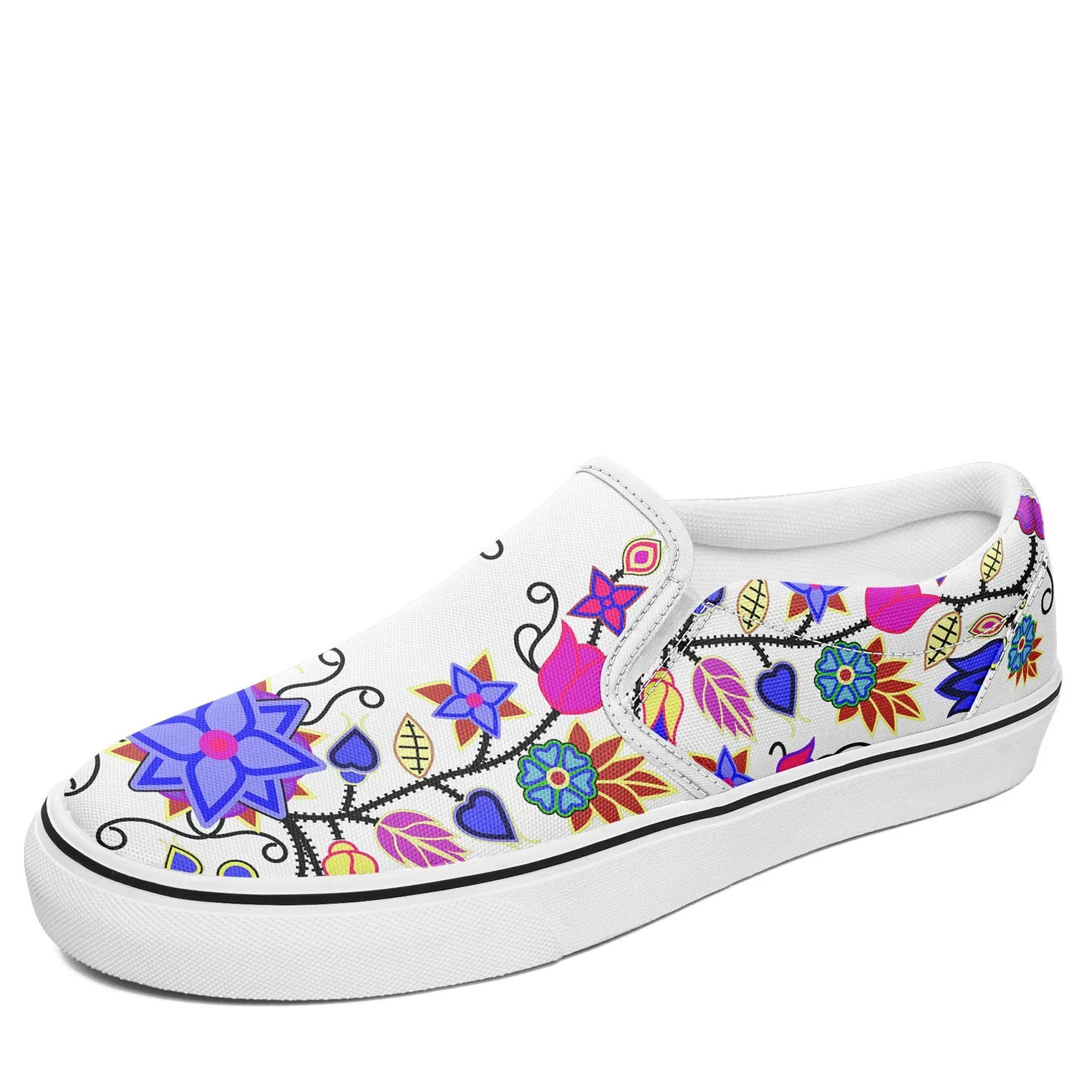 Floral Beadwork Seven Clans White Otoyimm Kid's Canvas Slip On Shoes