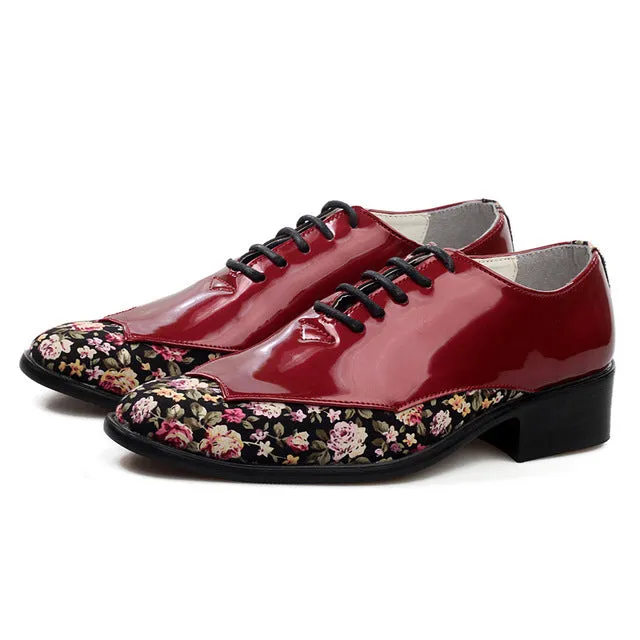 Floral Pointed Toe Oxford Patent Leather Shoes