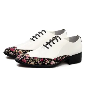 Floral Pointed Toe Oxford Patent Leather Shoes