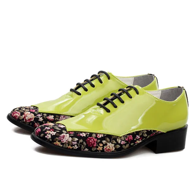 Floral Pointed Toe Oxford Patent Leather Shoes