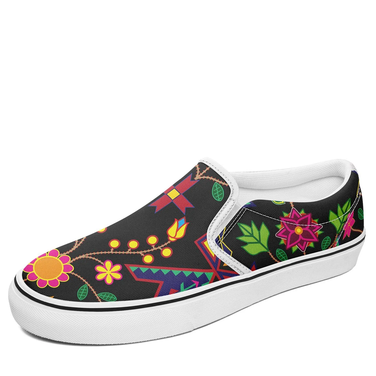 Geometric Floral Spring Black Otoyimm Kid's Canvas Slip On Shoes